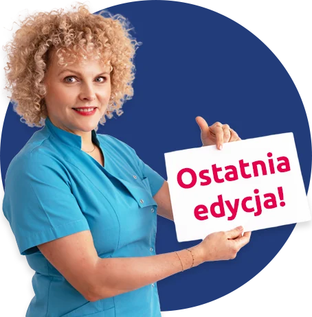 dr n. med. Joanna Stodolna-Tukendorf z kartką „Ostatnia edycja!”