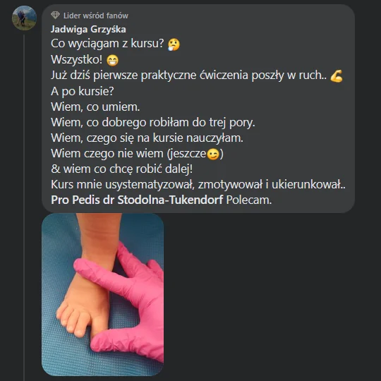 Opinia kursantki lub kursanta o kursie Ortopodologia (zrzut z Facebooka lub Google)