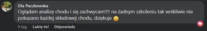Opinia kursantki lub kursanta o kursie Ortopodologia (zrzut z Facebooka lub Google)