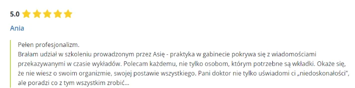 Opinia kursantki lub kursanta o kursie Ortopodologia (zrzut z Facebooka lub Google)